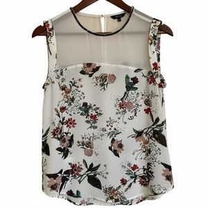 RW&CO.| Floral Print Sleeveless Blouse Metallic Trim Sz XS